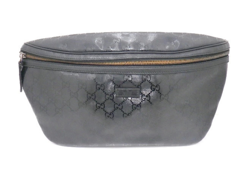 Gucci Bag Waist Crossbody Bum Body Belt GG Imprime Vinyl Leather Calf Black